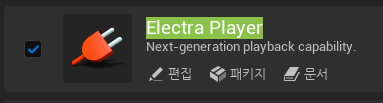 "byte stream format unsupported" 에러 로그 + ElectraPlayer 플러그인 활성화 화면